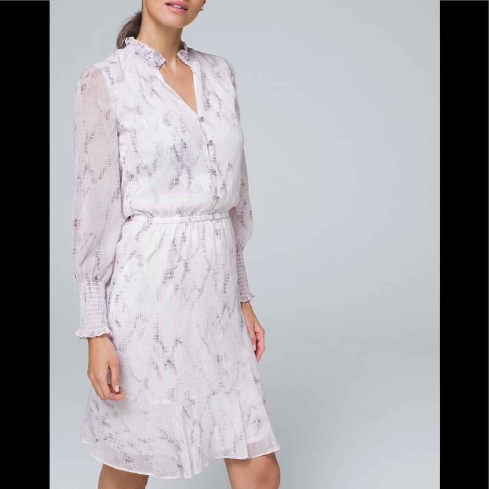 WHBM Snake Print Soft Blouson Dress 8 Purple Ecru